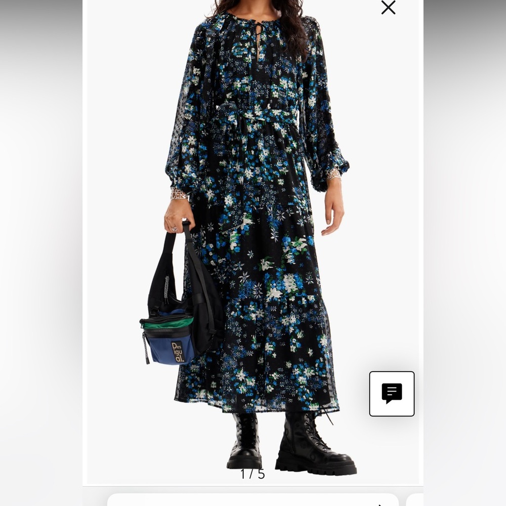 Desigual Rhode Island Floral Print Long Sleeve Maxi Dress Size L